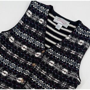 Vintage Nugget Sweater Vest Button Front Stripe Knit Cottagecore M